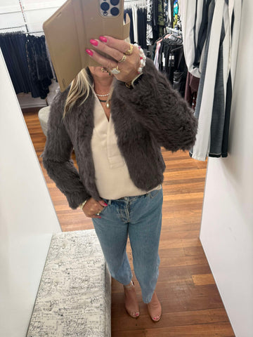 Rabbit Fur  Cropped Jacket